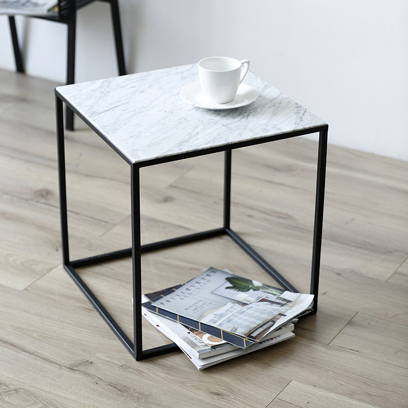 Nordic marble coffee table simple retro metal side table small square table modern living room square side cabinet small apartment