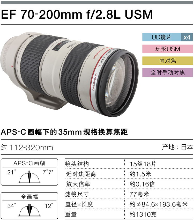 Ống kính Canon tele 70-200mm f / 2.8L USM ống kính 70-200 F2.8 màu trắng ống kính