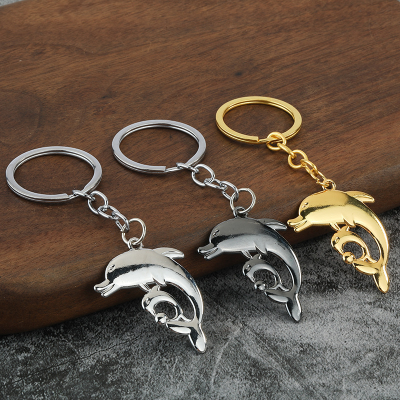 Cross-Border Hot-Selling 3D Dolphin Keychain Alloy Dolphin Exquisite Ocean Keychain Car Pendant Gift