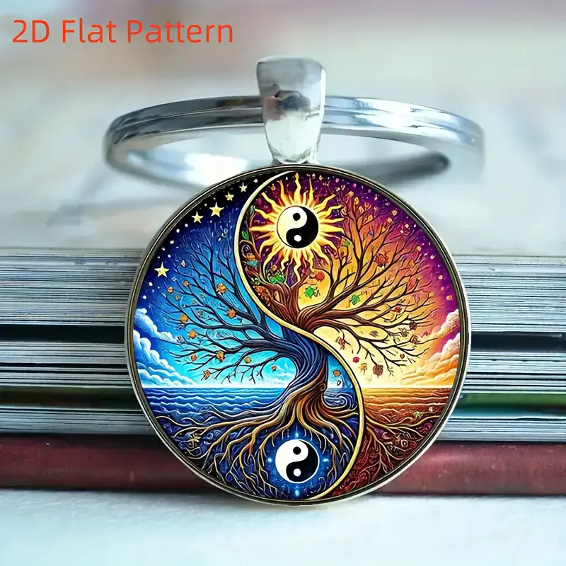 Cross-Border Best-Selling Tai Chi Yin Yang Bagua Tree of Life Keychain Pendant Is Perfect for Use as a Bag Accessory