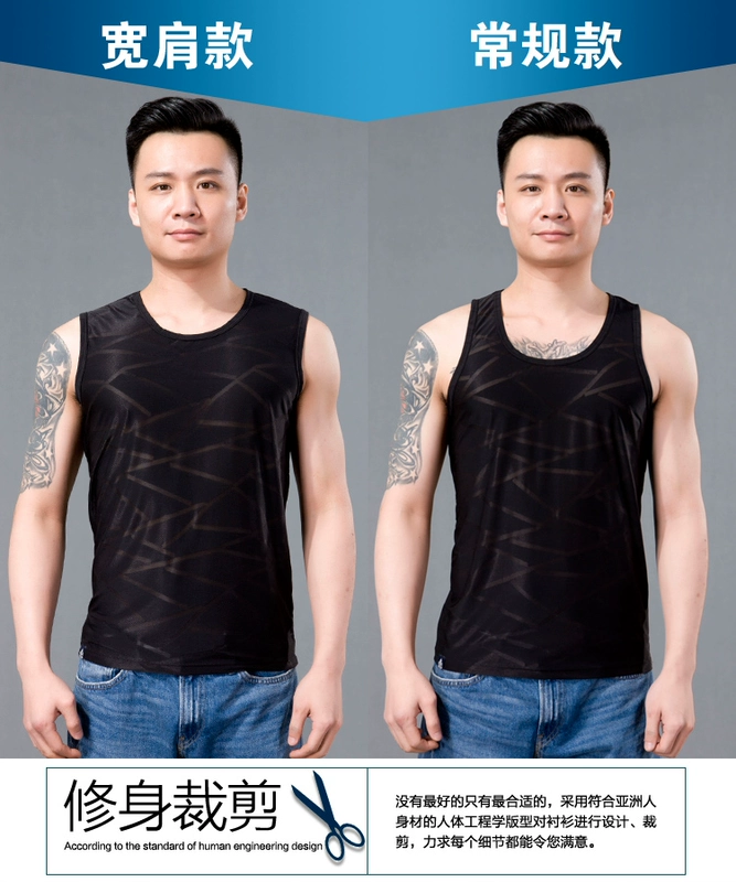 Nam lưới mồ hôi vest băng lụa thoáng khí mỏng thể thao mùa hè thể breathable lỗ rộng vai V cổ cộng với phân bón XL áo lót nam sát nách