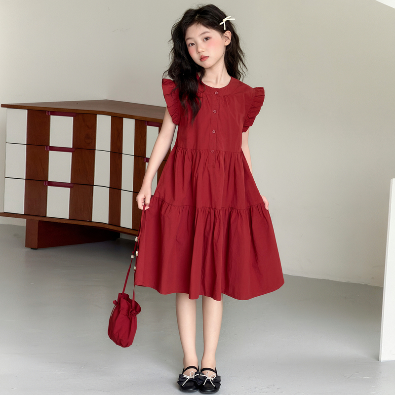 Girls' Cotton Dress Summer 2026 New Stylish Children's Flutter Sleeve Dress for Older Kids Summer Princess Dress Girls' Cotton Dress Summer 2026 New Stylish Children's Flutter Sleeve Dress for Older Kids Summer Princess Dress