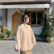 Cloth sauce original white berries Joker twist texture soft waxy loose V-neck pullover sweater women autumn and winter New