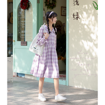 Commoner sauce original iris purple-vintage check embroidered bubble sleeves-design dress 2021 spring new