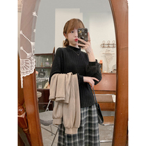 Cloth sauce original knitted twist texture lantern sleeve small turtleneck long sleeve base shirt womens coat autumn and winter New