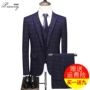 Bộ đồ mùa thu Hàn Quốc phù hợp với người Anh Bộ đồ kẻ sọc giản dị Bộ đồ ba mảnh với bộ đồ cưới chú rể - Suit phù hợp sơ mi nam