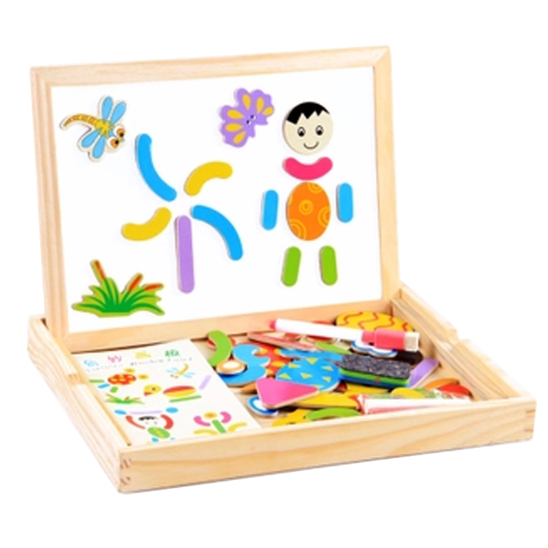 Kindergarten Early Teaching Toys Gifts Woodwood Multi-functional Screen Magnetic Pizzle Puzzle Double-sided Painting Panel