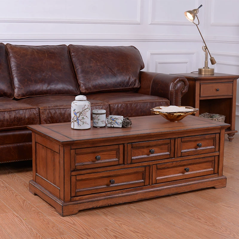 Chongqing Muduoduo Furniture All Log Coffee Table Red Oak Cherry Pastoral Tùy chỉnh gỗ rắn nguyên chất Bàn cà phê đồng quê Mỹ - Bàn trà