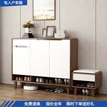 New Chinese style entry solid wood shoe cabinet with shoe changing stool entrance partition storage storage balcony cabinet home door shoe cabinet