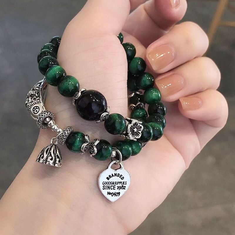Natural Green Tiger Eye Stone Bracelet for Women, Good Luck Charm for the Year of Birth, High-End Feel, Gift for Best Friend, Silver Jewelry