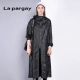 Lapargay Napajia mùa thu mới của phụ nữ màu đen và trắng áo gió có mũ trùm đầu dài tay xu hướng áo khoác bình thường - Trench Coat