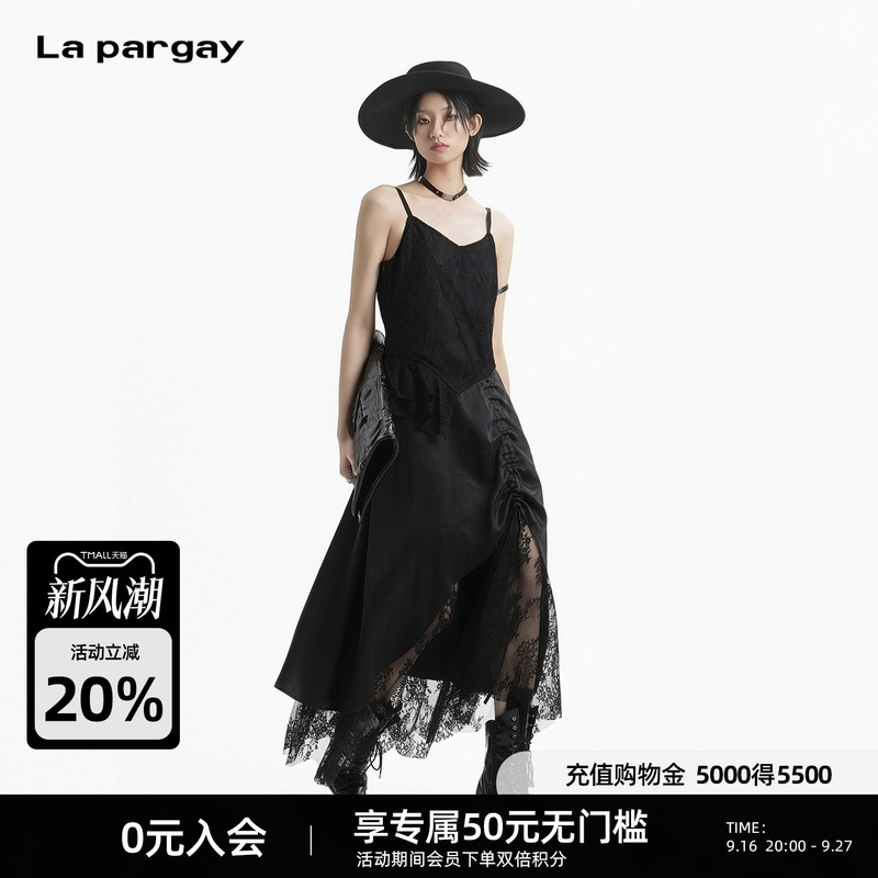 Lapargay Retro Suspender Dress with Pleated Waist and Layered Patchwork Skirt D78309031V Lapargay Retro Suspender Dress with Pleated Waist and Layered Patchwork Skirt D78309031V