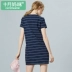Tháng mười Mommy phụ nữ mang thai mùa hè đan sọc in váy đơn giản vòng cổ loose thai sản dress dress mùa hè váy áo bà bầu mùa đông Áo thai sản