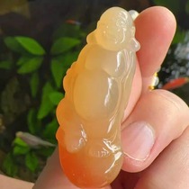 Yang Yujia Yunnan Natural Yellow Dragon Jade Carmine Red Gradient Color Small Black Mountain Old Material Carved Happy Buddha Pendant Certificate