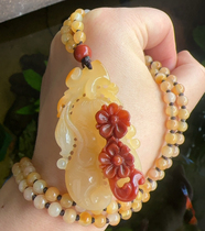 Yang Yujia Yunnan natural yellow dragon jade pretty color carved Ruyi ginseng flower blooming rich sweater chain pendant certificate