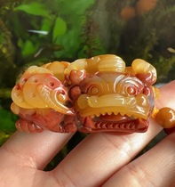 Yang Yujia Yunnan natural yellow dragon jade old material yin and yang eyes ears and feet Jinsha Overlord Pixiu pendant certificate new