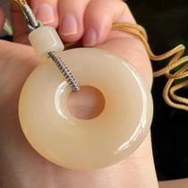 Yang Yujia Yunnan natural yellow dragon jade small black mountain material butter white donut safety buckle sweater chain pendant certificate