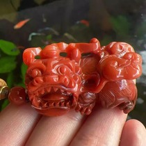Yang Yujia Natural Yellow Dragon Jade Chicken Blood Red Full Color Carved Overlord Pixiu Car Bag Key Hanging Certificate New