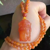 Yang Yujia Yunnan natural yellow dragon jade old turf material ice seed carmine three-dimensional finely carved Guanyin pendant certificate new