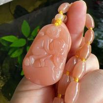Yang Yujia natural yellow dragon jade ice pink full color zodiac monkey pendant with Passepartout bead chain certificate for children