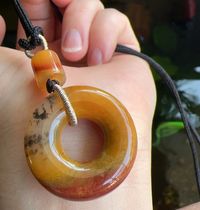 Yang Yujia Yunnan Natural Huanglong Jade Fu Lu Shou Three Color Water Grass Flower Donut Safety Buckle Pendant Certificate