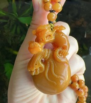 Yang Yujia Natural Huanglong jade Burmese Yellow Old stock Three-dimensional Finely Carved Money Bag Bully Wang Leu Hand Play Pendant Certificate