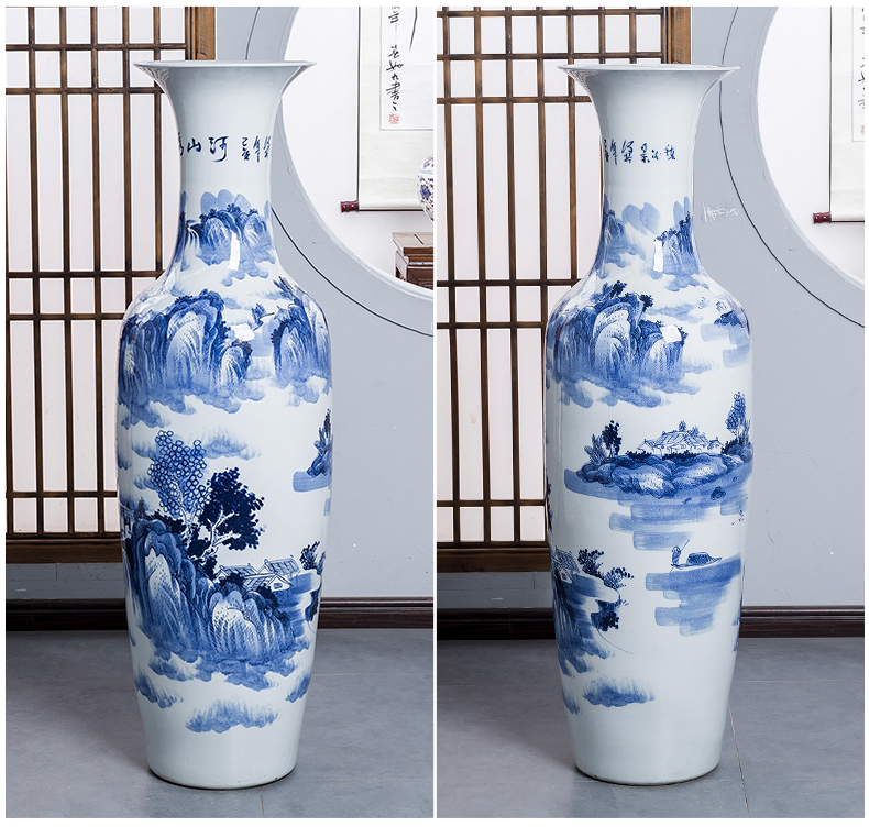 Jingdezhen ceramics hand - made extra large blue and white porcelain vases, new Chinese style household hotel ground adornment furnishing articles