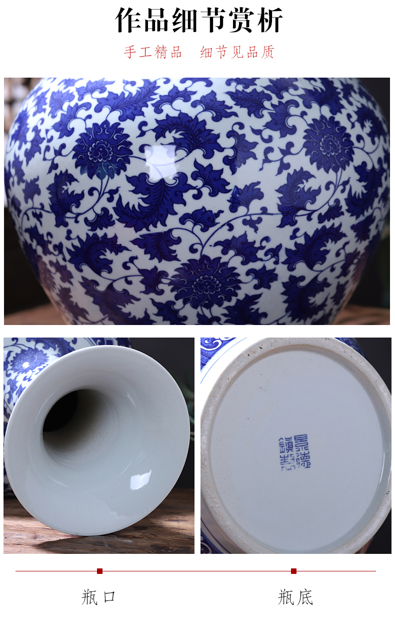 Jingdezhen ceramics blue and white porcelain vase furnishing articles of Chinese style living room floor large flower arranging TV ark, household act the role ofing is tasted