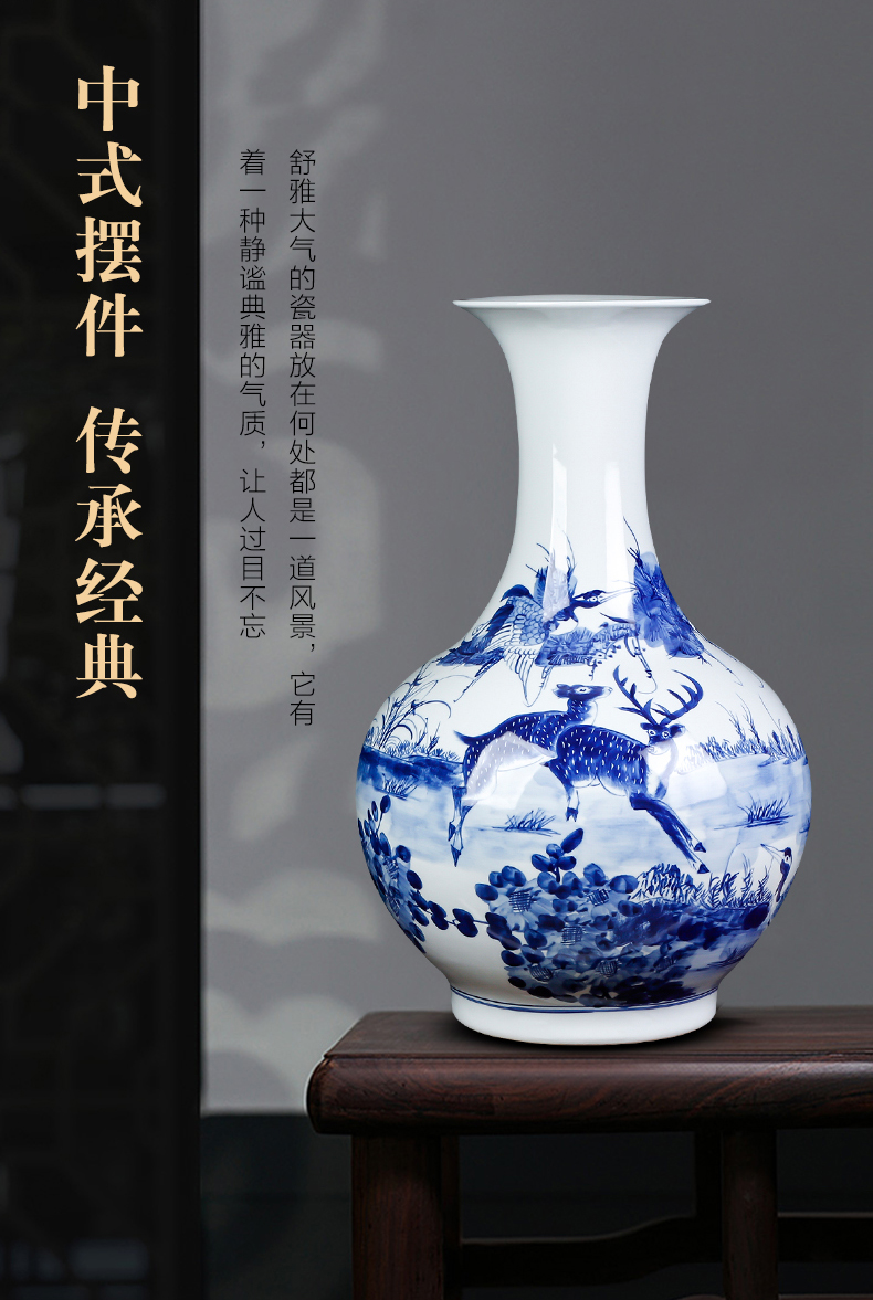 Jingdezhen ceramics hand - made archaize large blue and white porcelain vase sitting room ground study of new Chinese style household furnishing articles