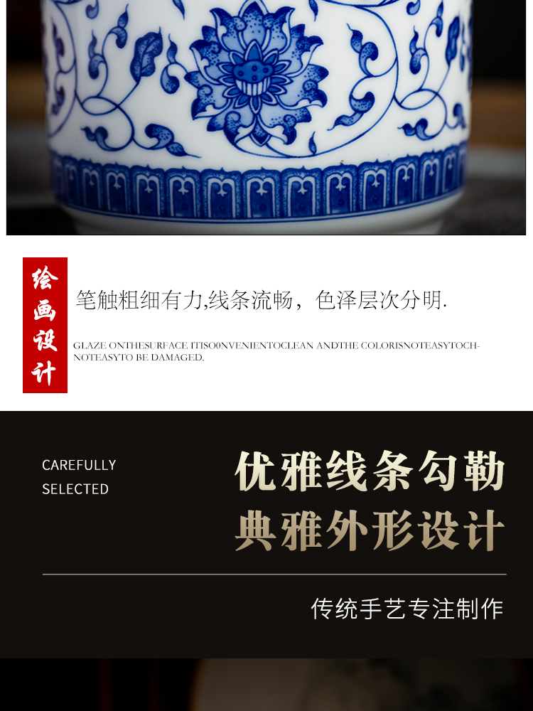 Blue and white half jins of jingdezhen ceramics with caddy fixings household of Chinese style loose tea and tea moisture proof seal storage tank