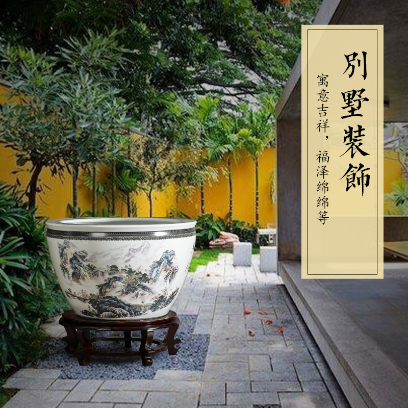 Jingdezhen porcelain ceramic big aquarium goldfish turtle cylinder water lily grass cooper hydroponic flower pot sitting room garden furnishing articles