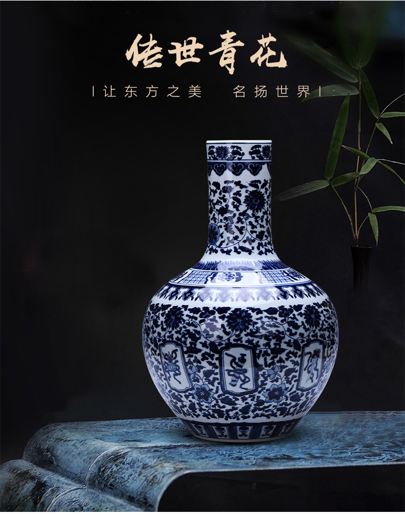 Jingdezhen ceramics landing large blue and white porcelain vase flower arranging mesa place to live in the sitting room porch decoration