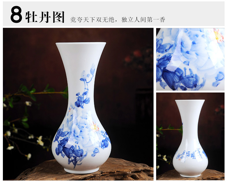 Jingdezhen ceramics hand - made hydroponic flower, the flower of blue and white porcelain bottle arranging flowers is placed Chinese style household act the role ofing is tasted in the living room