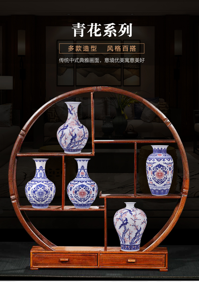 Jingdezhen ceramics hand - made furnishing articles of modern blue and white porcelain vase of new Chinese style household living room TV cabinet decoration