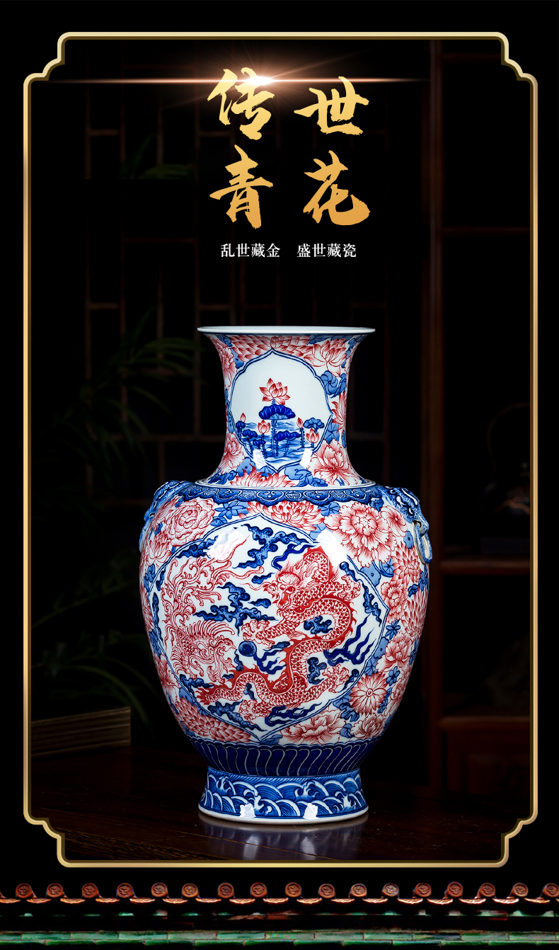 Jingdezhen ceramics hand - made vases, blue and white porcelain furnishings living room TV cabinet antique Chinese porcelain ornament