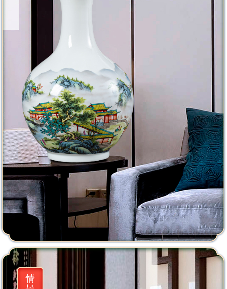 Jingdezhen porcelain ceramic powder enamel thin foetus landscape vases, flower arrangement sitting room adornment handicraft furnishing articles of Chinese style household