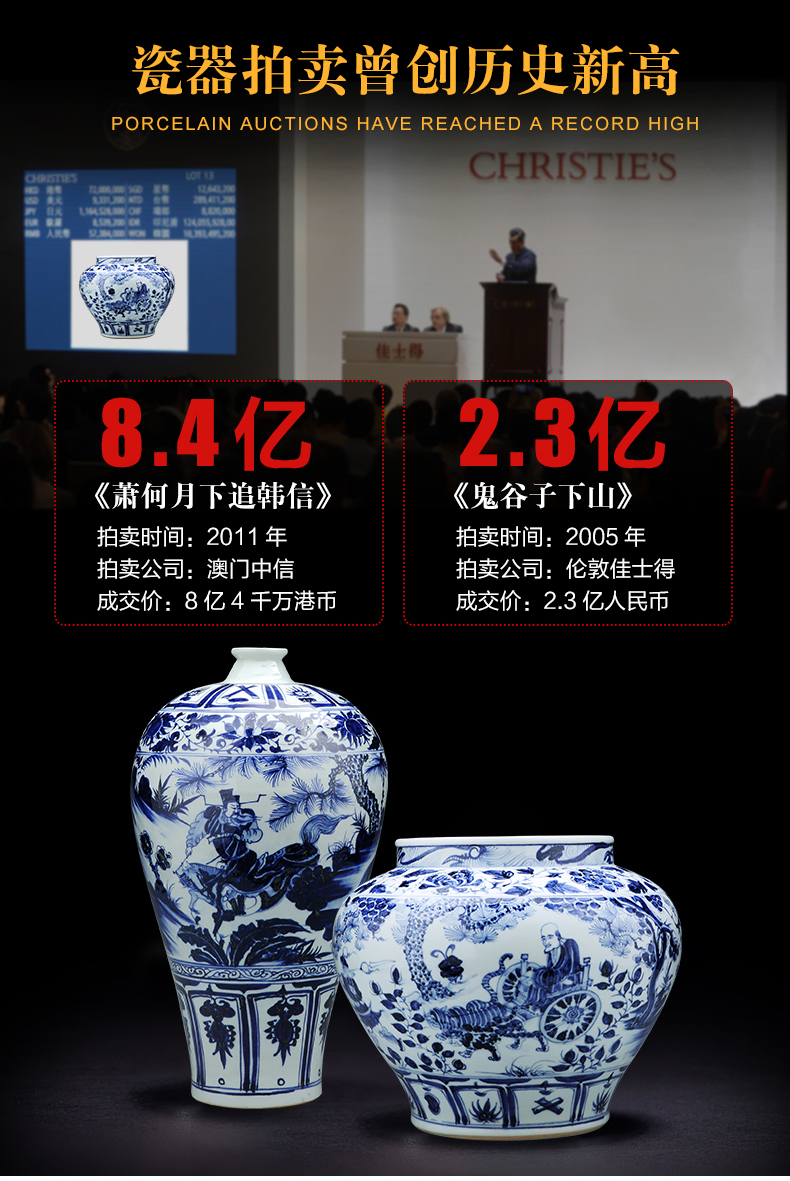 Jingdezhen ceramics antique hand - made yuan blue and white guiguzi down pot antique vase household adornment restoring ancient ways