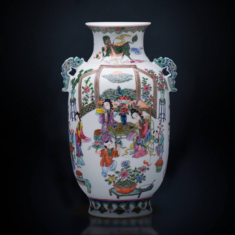 Jingdezhen ceramics hand - made pastel antique vase furnishing articles sitting room of Chinese style household flower arranging TV ark, adornment