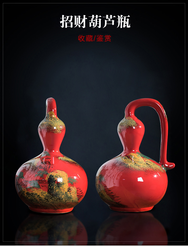 Jingdezhen ceramics hand draw freehand brushwork in traditional Chinese red porcelain vases, flower arrangement sitting room adornment of Chinese style household furnishing articles