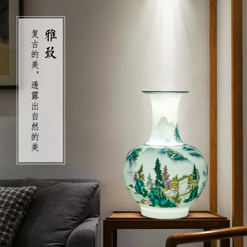 Jingdezhen ceramics pastel landscape in new living room TV cabinet decoration of Chinese style household furnishing articles porcelain vase