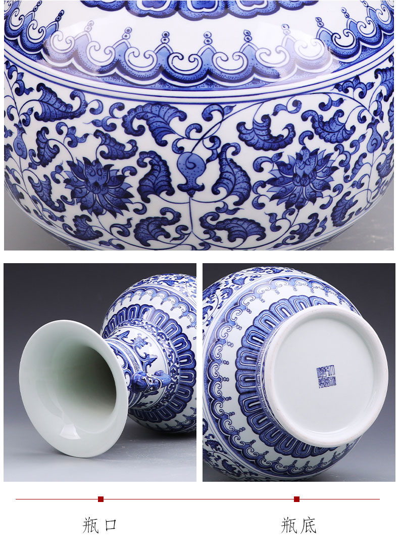 Jingdezhen ceramics glaze color hand - made of blue and white porcelain vase is placed under the new Chinese style household flower arrangement sitting room adornment