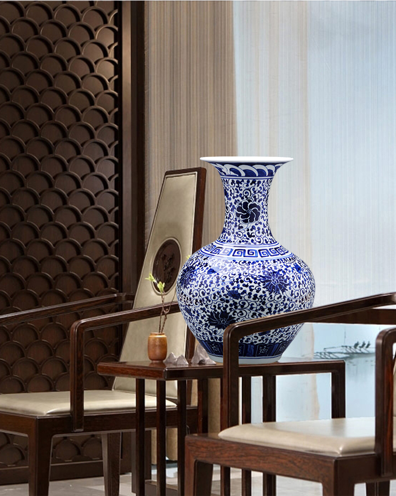 Jingdezhen ceramics antique hand - made of blue and white porcelain vase landing large bottles household act the role ofing is tasted TV ark, furnishing articles