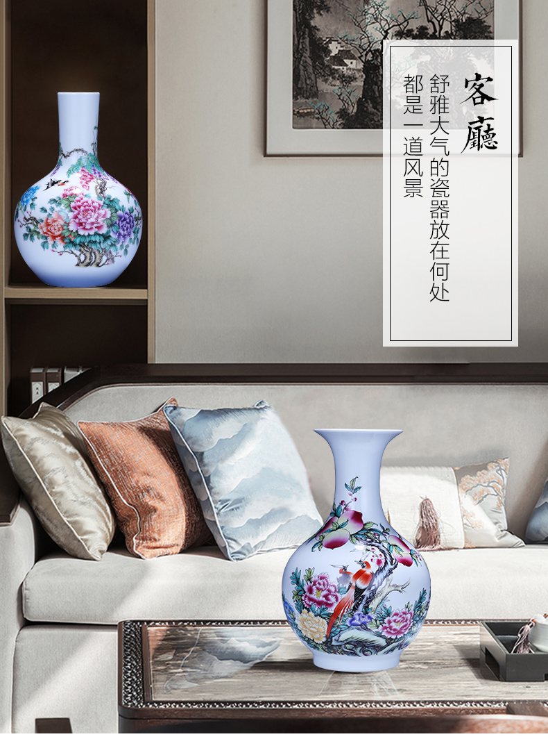 Jingdezhen ceramics powder enamel vase furnishing articles of modern Chinese style household flower arrangement sitting room TV ark, wine accessories