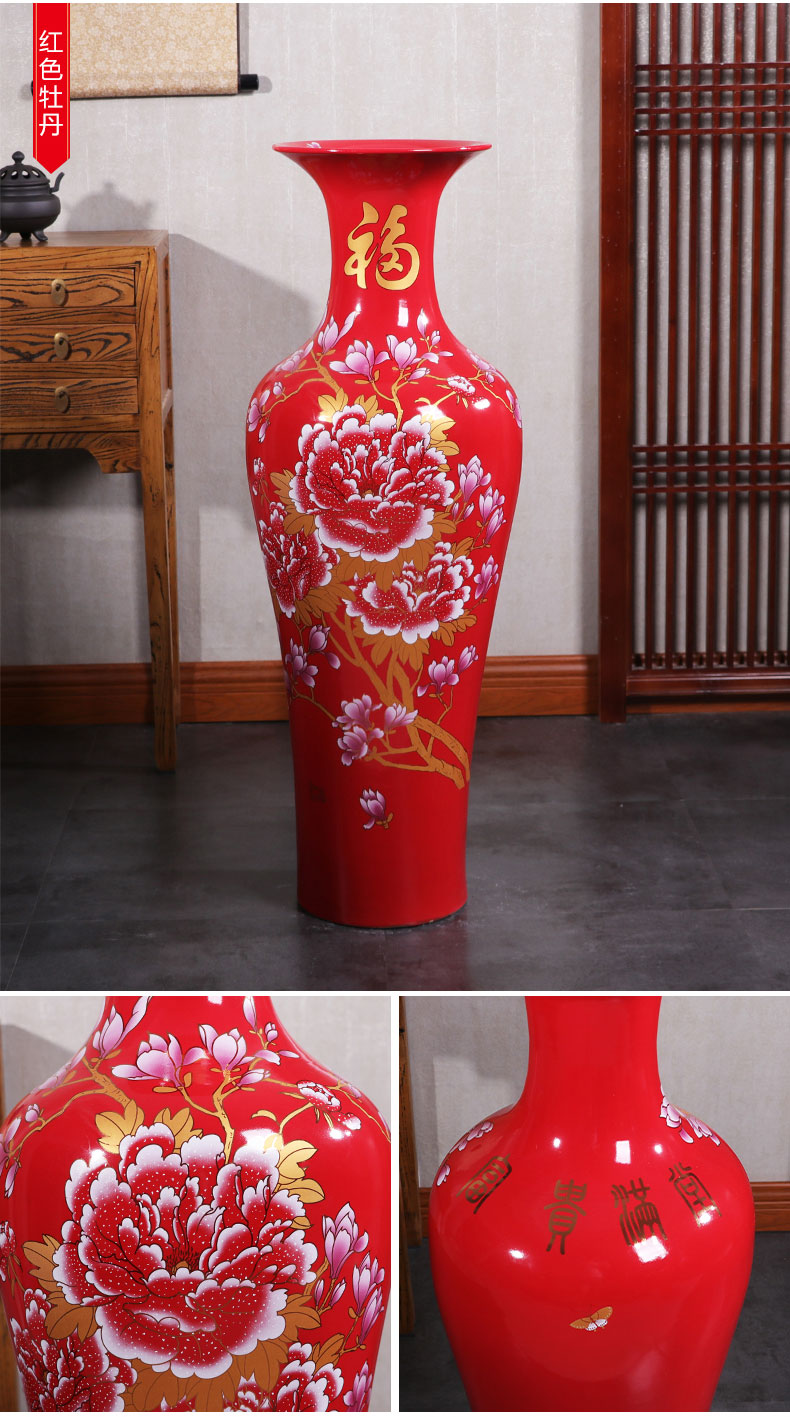 Jingdezhen ceramics China red high sitting room of large vases, large TV ark, villa decorations furnishing articles