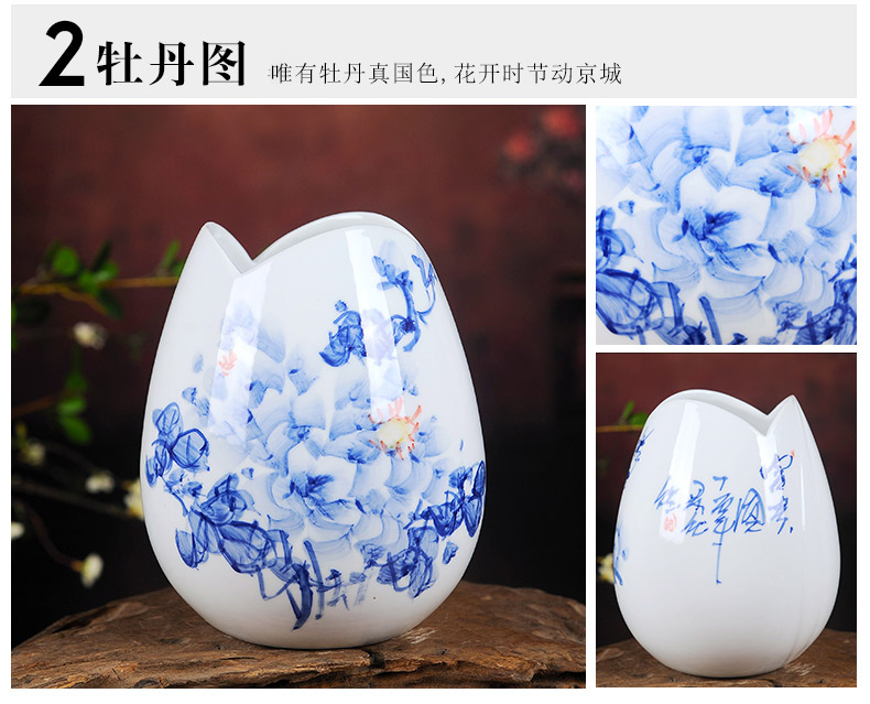 Jingdezhen ceramics hand - made hydroponic flower, the flower of blue and white porcelain bottle arranging flowers is placed Chinese style household act the role ofing is tasted in the living room