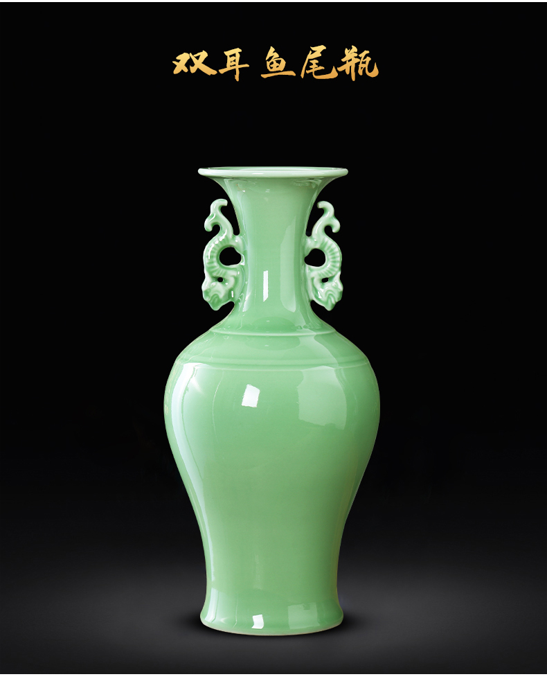 Jingdezhen ceramics green glaze ears vases, flower arranging new Chinese style household adornment of I sitting room porcelain furnishing articles