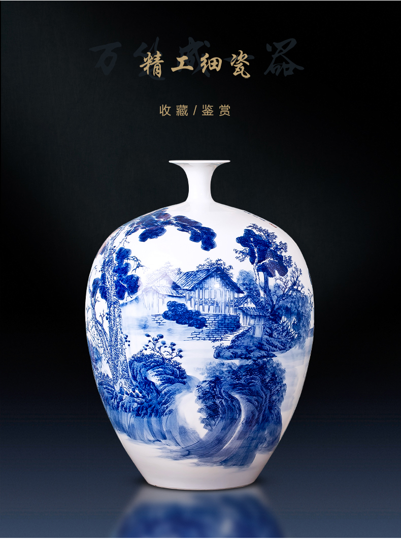 Jingdezhen ceramics hand - made landing large blue and white porcelain vase furnishing articles sitting room of Chinese style household decoration bottles