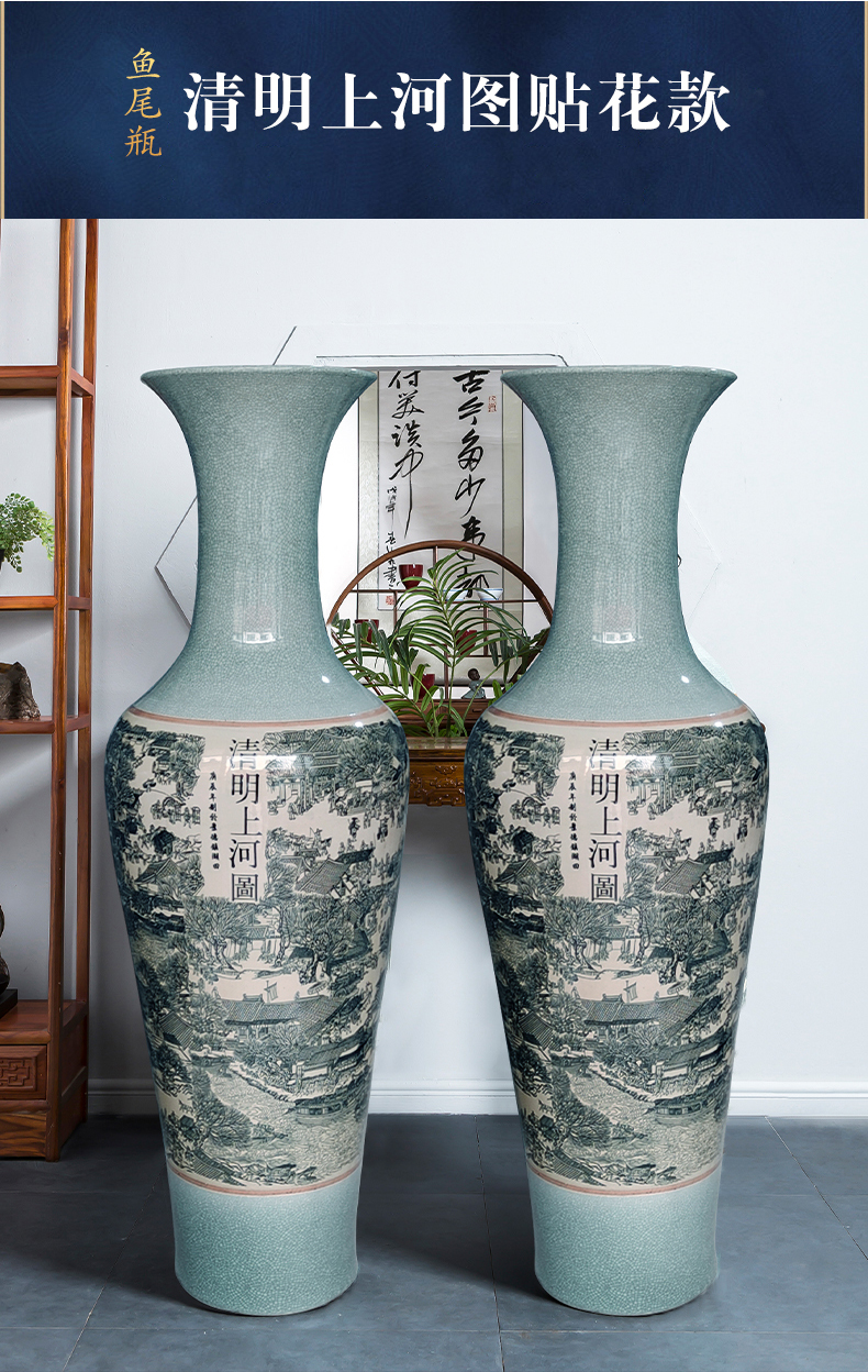 Archaize crack of jingdezhen ceramics glaze qingming scroll large vase furnishing articles furnishing articles sitting room ground decoration