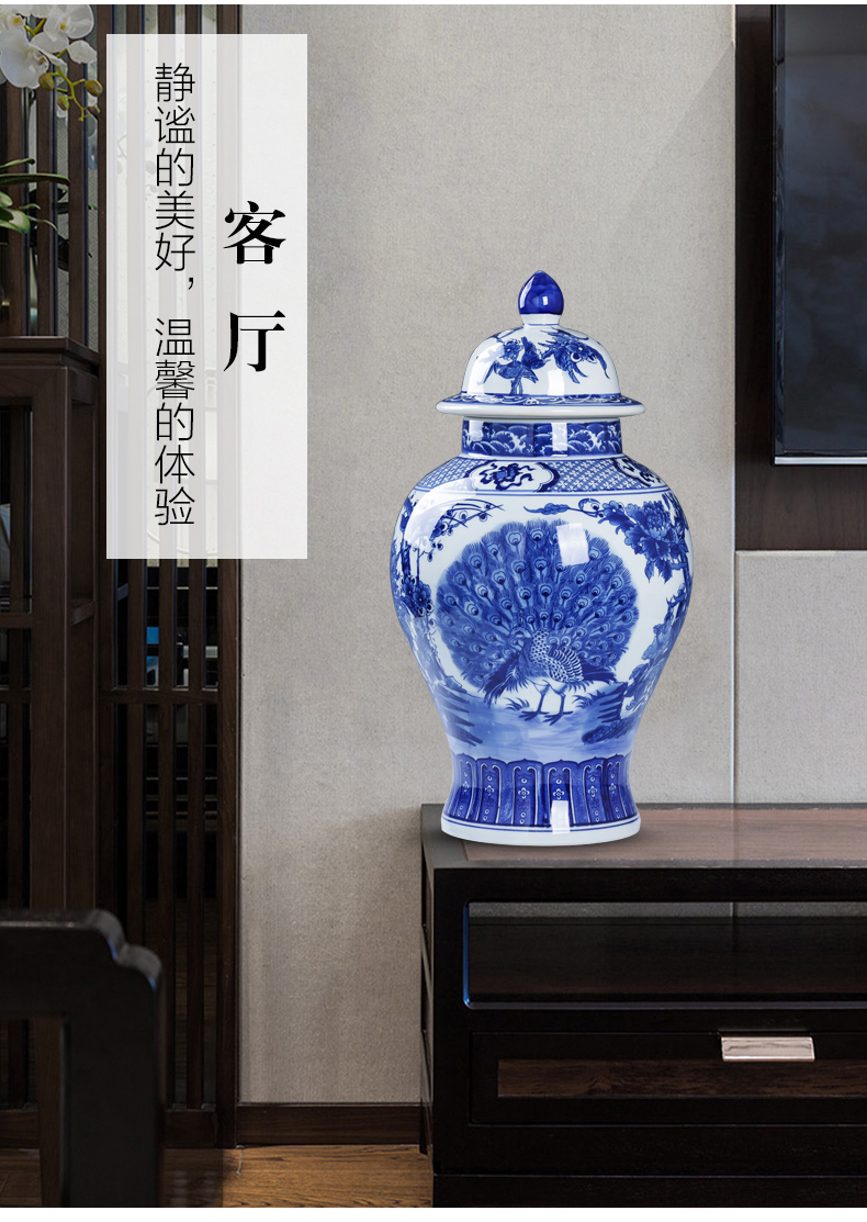 Jingdezhen ceramics general archaize of blue and white porcelain jar with cover large storage tank is Chinese style household adornment furnishing articles