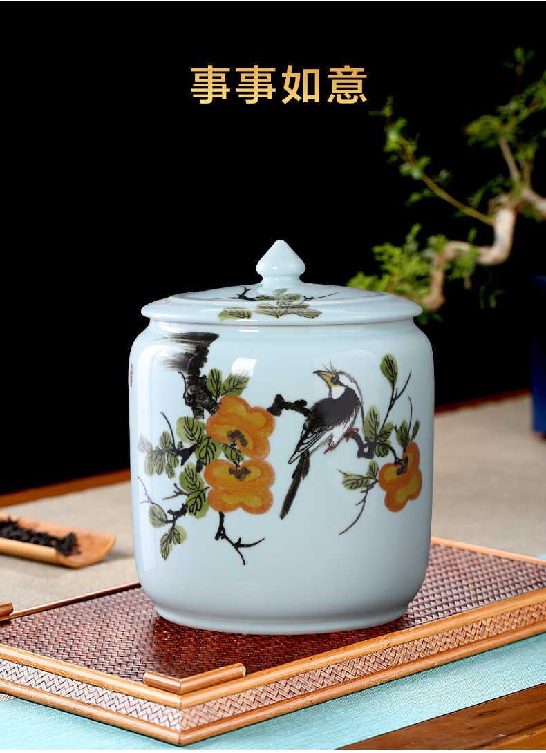 Jingdezhen ceramics hand - made pastel caddy fixings puer tea cake tin with large storage household act the role ofing is tasted furnishing articles